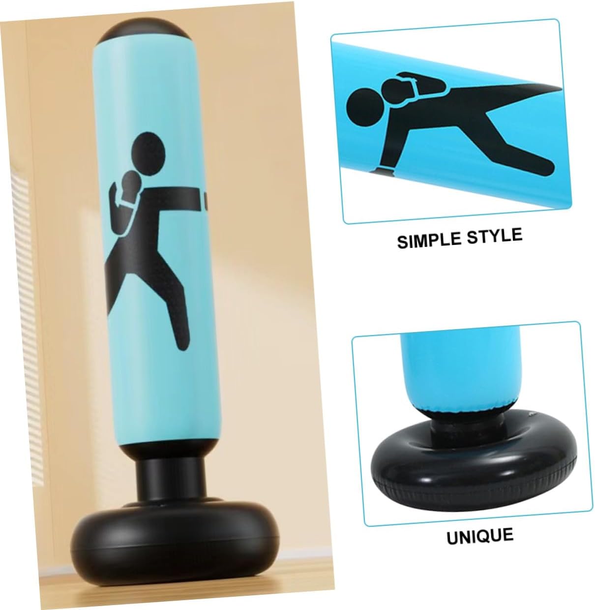 Luxshiny Freestanding Inflatable Boxing Bag for Adults, Thickened Punching Equipment with Blue Kickboxing Column for Fitness Training and Stress Relief
