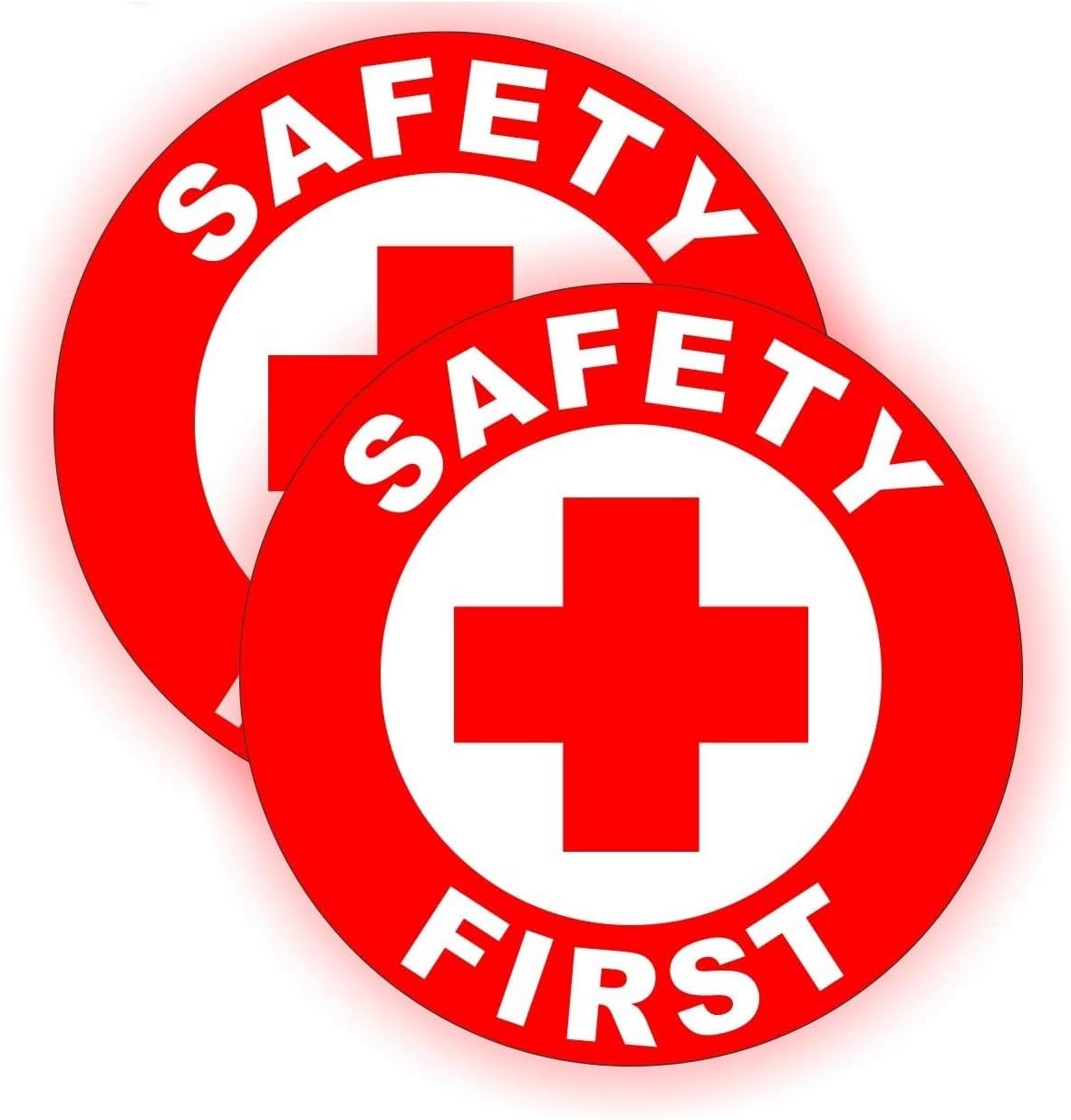(2) REFLECTIVE RED - Safety First Hard Hat Stickers (Pair) | OSHA Helmet Decals | Toolbox First Aid Labels | Glow Bright Union Laborer Welder Fall Protection Confined Space Trained