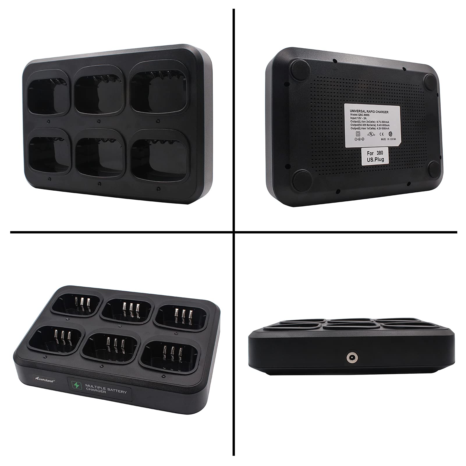 Cargador multiunidad de 6 vías para TYT MD380 MD-380U MD-380V MD-UV380 MD-380GPS MD-446 MD-280 MD-280 Plus Retevis RT3 RT3S Cargador de batería de Radio bidireccional, 120 V CA, 3,7 V CC, 6