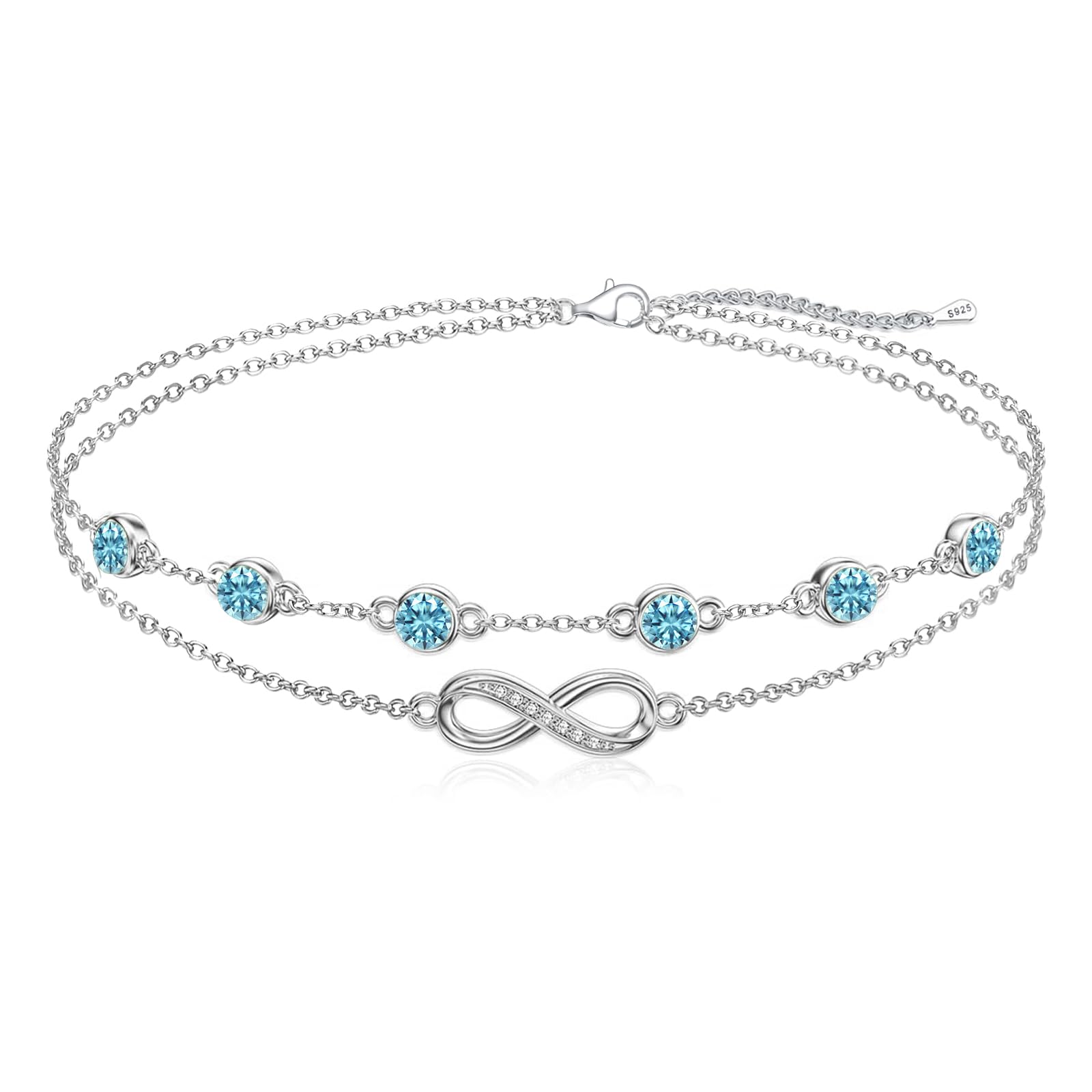 Cosie Lily Infinito Pulsera Mujer Plata de Ley 925 Piedra Nacimiento Joyas Mujer Doble Capa Pulsera Personalizado Corazon Pulsera Regalo Cumpleaños Mujer para Mamá Esposa Novia Amigas(Abril)