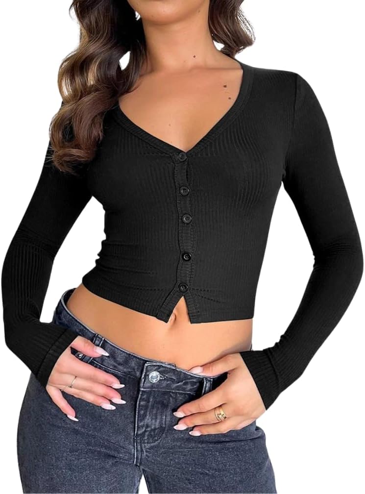 Amazon.com: Naileksi Women Y2k Sexy Button Down Rib Knit T