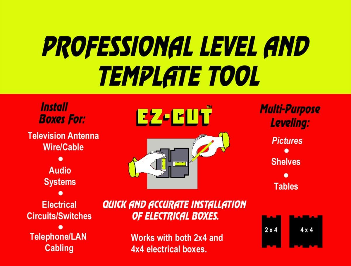 Professional Level Template Tool, Old-Work Electrical Box Template and Guide, Black, Labor Saving Devices. Made in USA