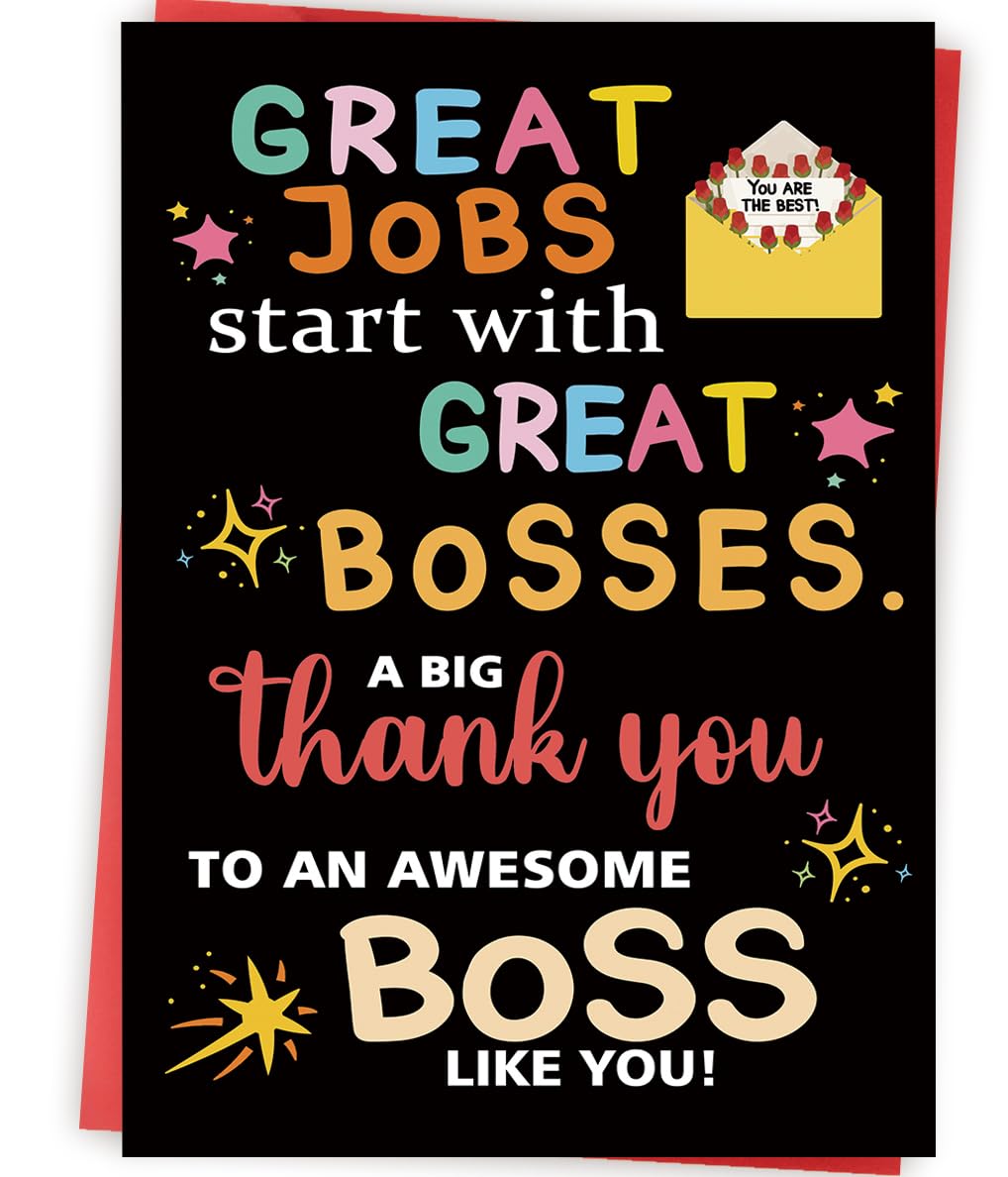 Thank You Card Gifts for Boss Leader Manager, Cute Boss's Day Card for Her Him, Best Boss Appreciation Card for Men Women