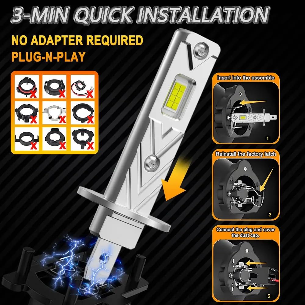 Bombilla Coche H1 Bombillas De Faros LED 1000W Bombilla para coche | Impermeables Coche Reemplazo Luces Conducción