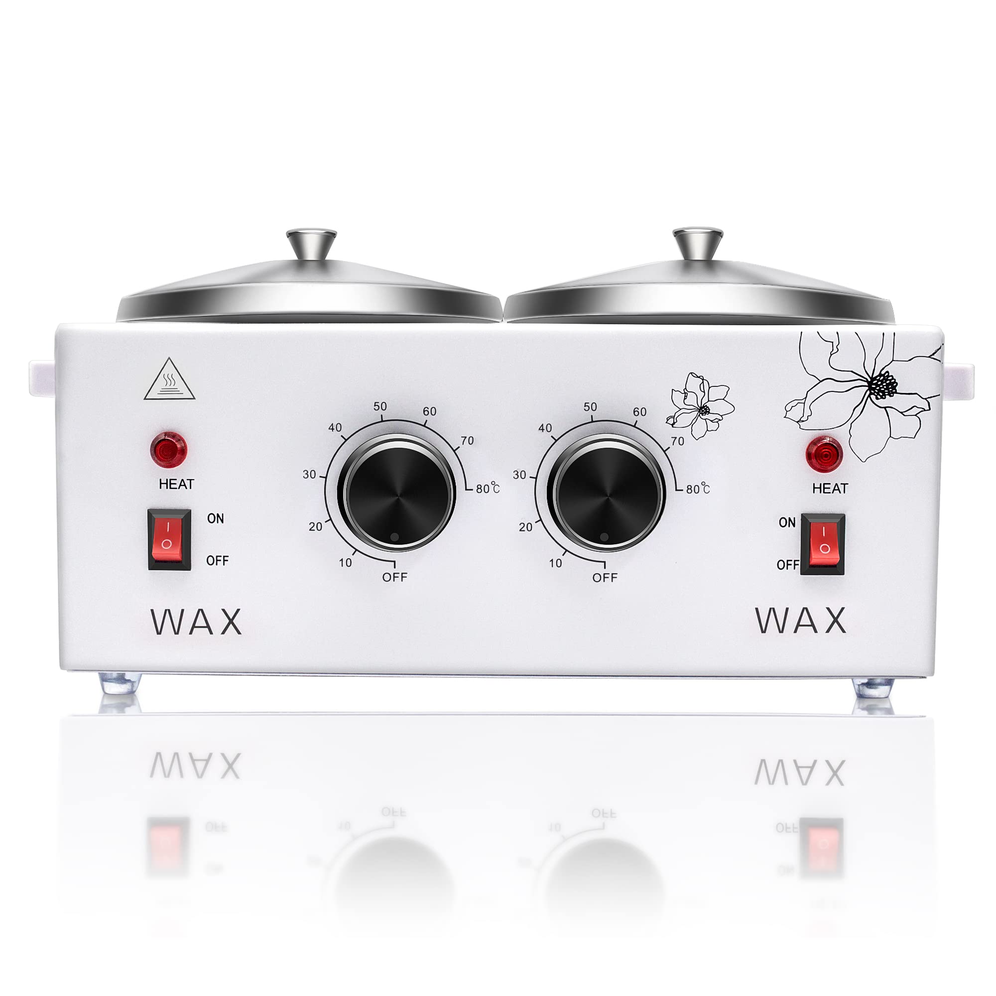 Double Wax Warmer Professional Electric Wax Heater Machine for Hair Removal, Dual Wax Pot Paraffin Facial Skin Body SPA Salon Equipment with Adjustable Temperature Set