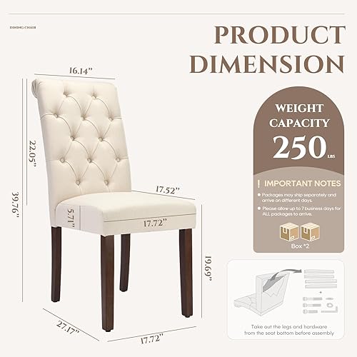 Miniatura 9 de COLAMY Parsons - Juego de 2 sillas de comedor con botones capitoné, tapizadas de tela, sillas de cocina con patas de madera y asiento acolchado,