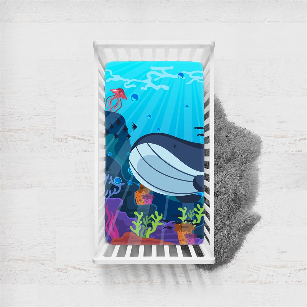 Odot Cot Bed Sheets Fitted Sheets Travel Cot Sheets Cartoon Ocean Island Print Microfiber Cozy Lightweight Breathable Mattress Protector for Baby Bedside Cribs Bassinet (70x140cm,Coral 2) — image 1