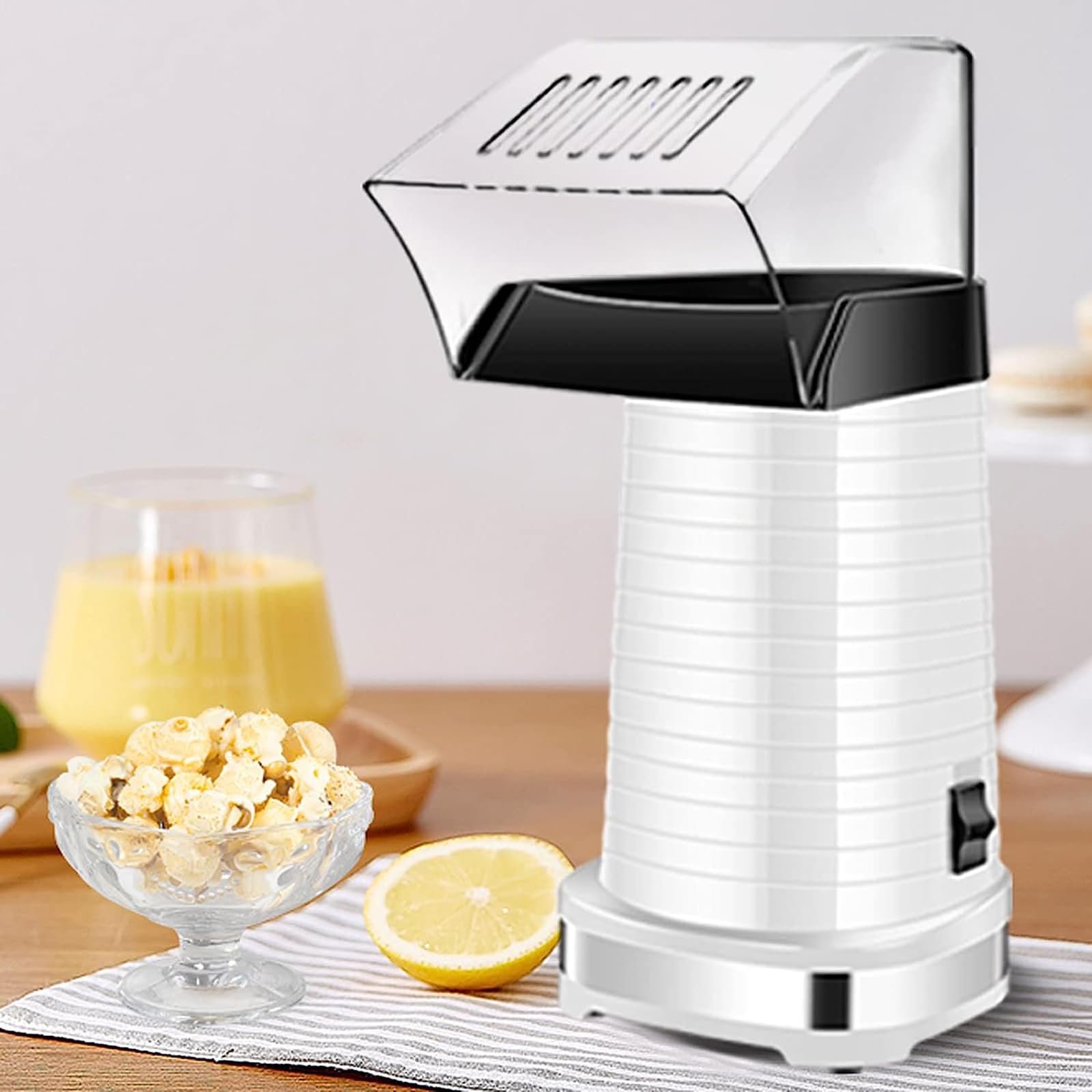 Maszyna do robienia popcornu, maszyna do popcornu 1200 W, 3 minuty szybkiego popcornu z górną pokrywą do domu, imprezy i rodziny,White