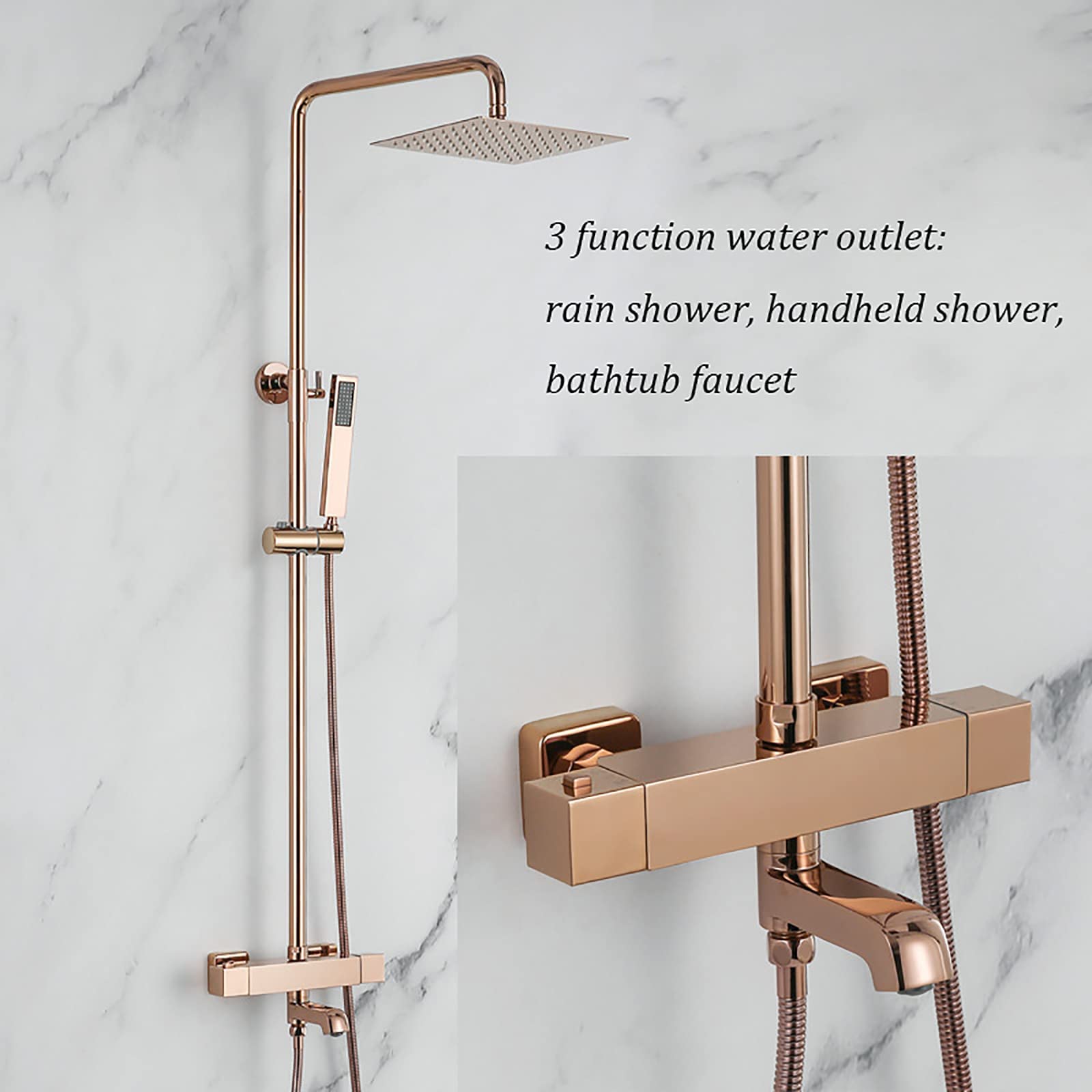 Termostatyczny Zestaw Prysznicowy Rose Gold Do Montażu Na Ścianie,Bateria Prysznicowa Do Łazienki Z Głowicą Prysznicową,Prysznicem Ręcznym,Wylewką Wannową