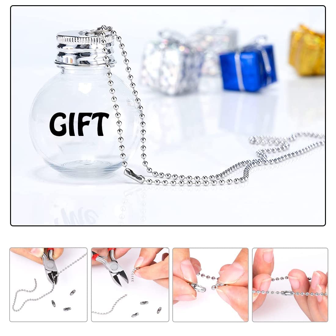 Chaîne à Boules Plaqué Nickel 4,5 Mm – 3 Mètres + 20 Connecteurs – Idéale Stores, Lampes, Ventilateurs