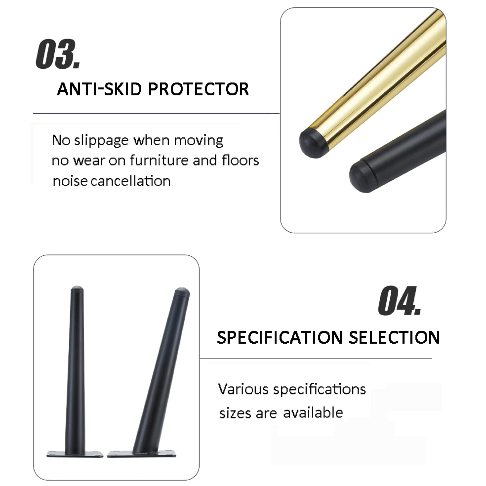 Patas de sofá, 4 patas reemplazables para muebles, patas cónicas resistentes para armarios y aparadores, ideal para baños y más