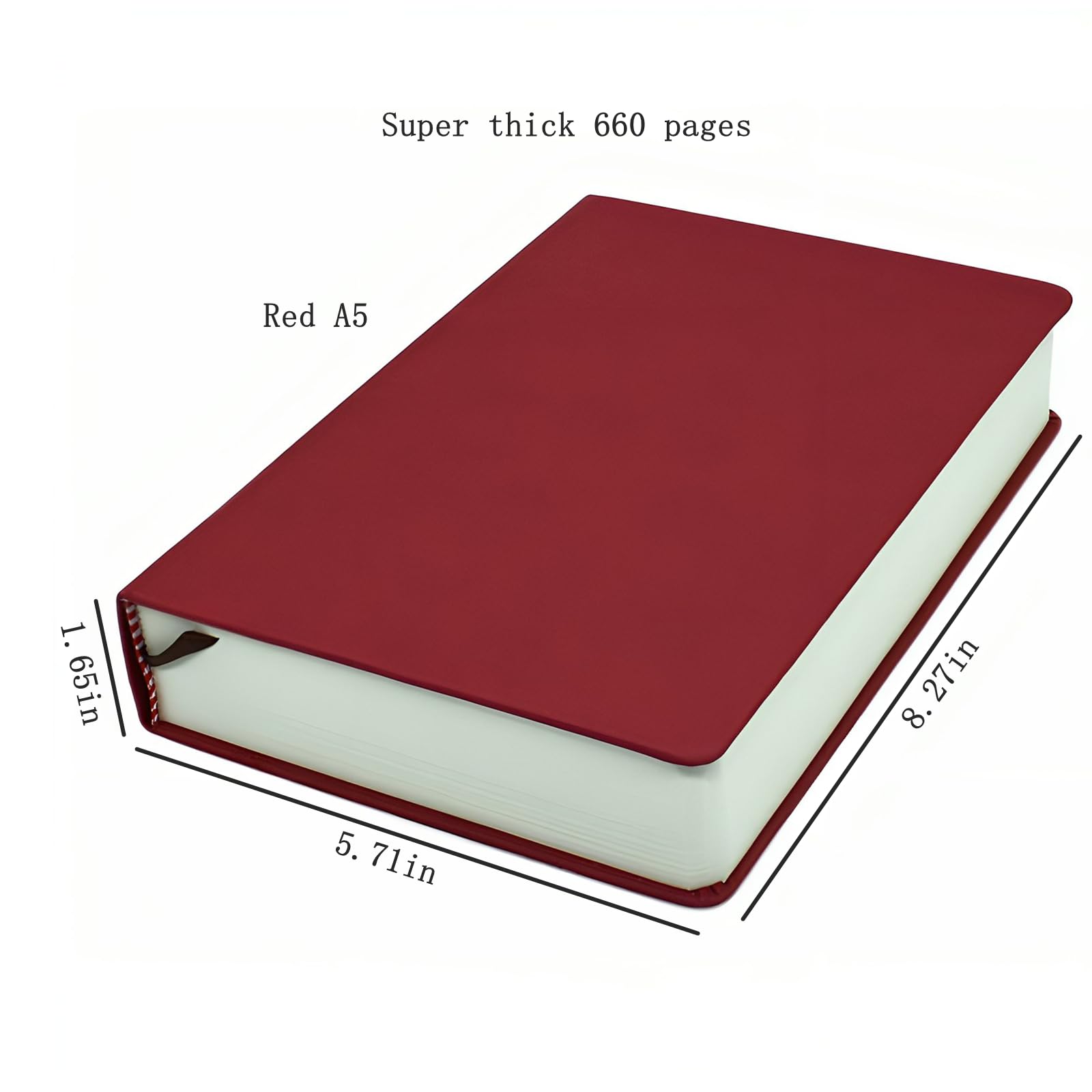 Carnet de croquis à couverture rigide en cuir synthétique 660 pages 80 g/m² (rouge, A5)