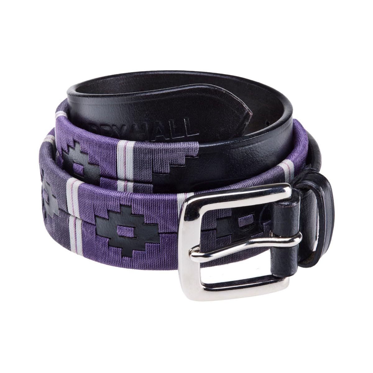 Harry Hall Polo Style Belt - Full Genuine Leather & Silver Coloured Buckle - Polo Stitch Detailing - Purple & Grey - for Jeans, Riding Tights, Breeches, Jodhpurs - Reusable Bag Included - Purple - M