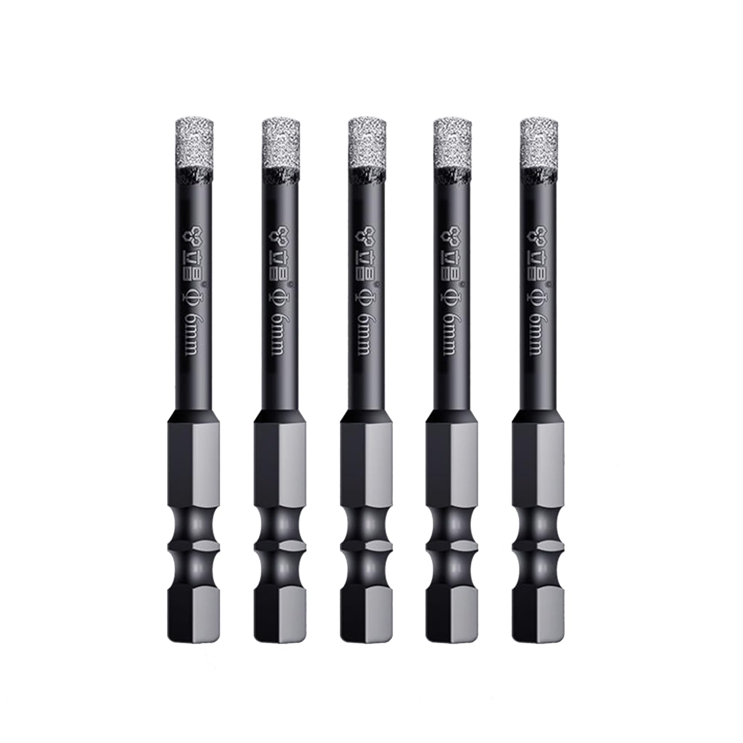 5 Pcs 6mm Diamond Drill Bits Kit, Hex Shank Diamond Dry Drill Bits Sets