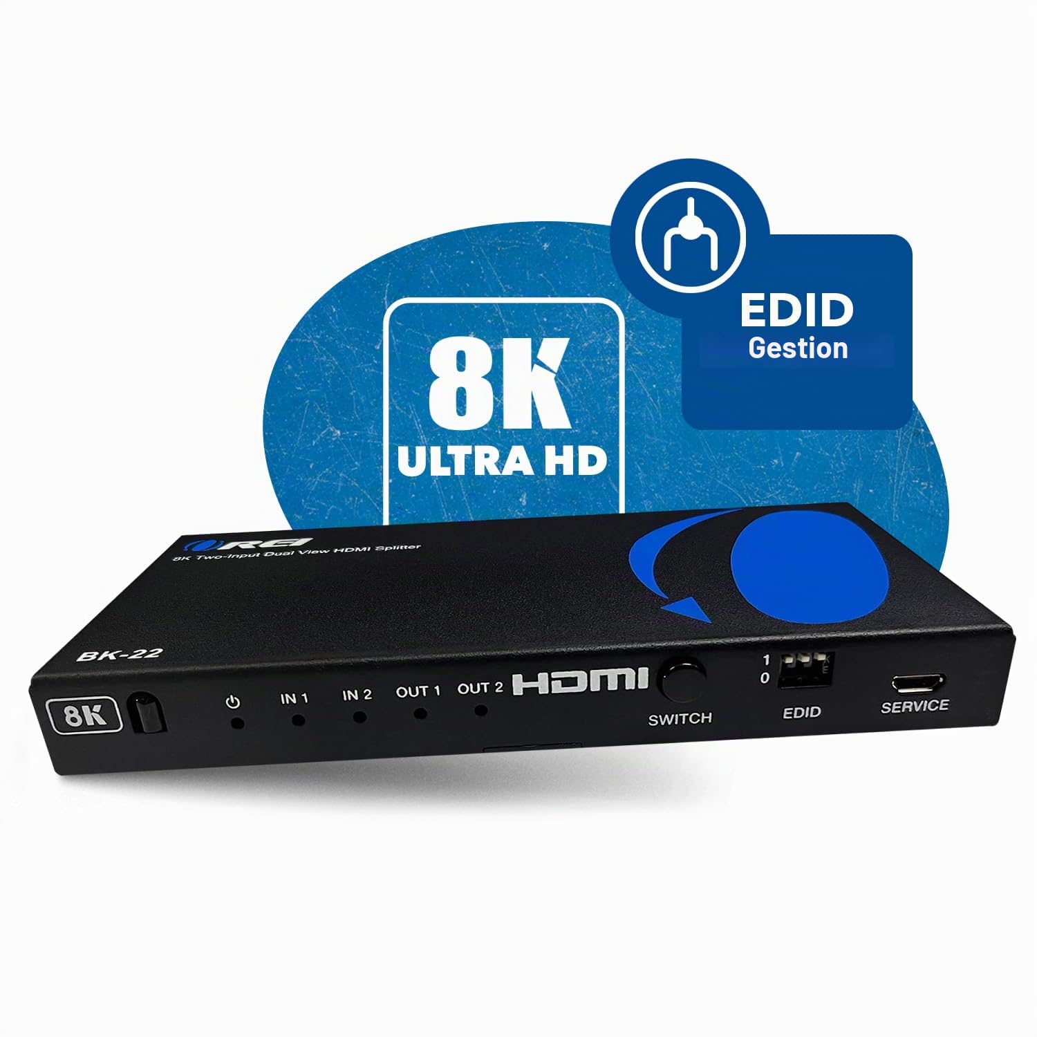 OREI Répartiteur HDMI 8K UltraHD 2 x 2, répartiteur 2 entrées et 2 Sorties Prend en Charge jusqu'à 4K @ 120 Hz, Dolby Vision, HDCP 2.3 Gestion Automatique EDID – (BK-22) n'étend Pas l'écran.