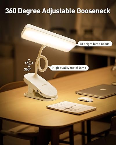 Miniatura 3 de Lámpara de escritorio para oficina en casa, dormitorio, lámpara de mesa táctil con 3 modos de color cuello de cisne flexible, recargable, luz de