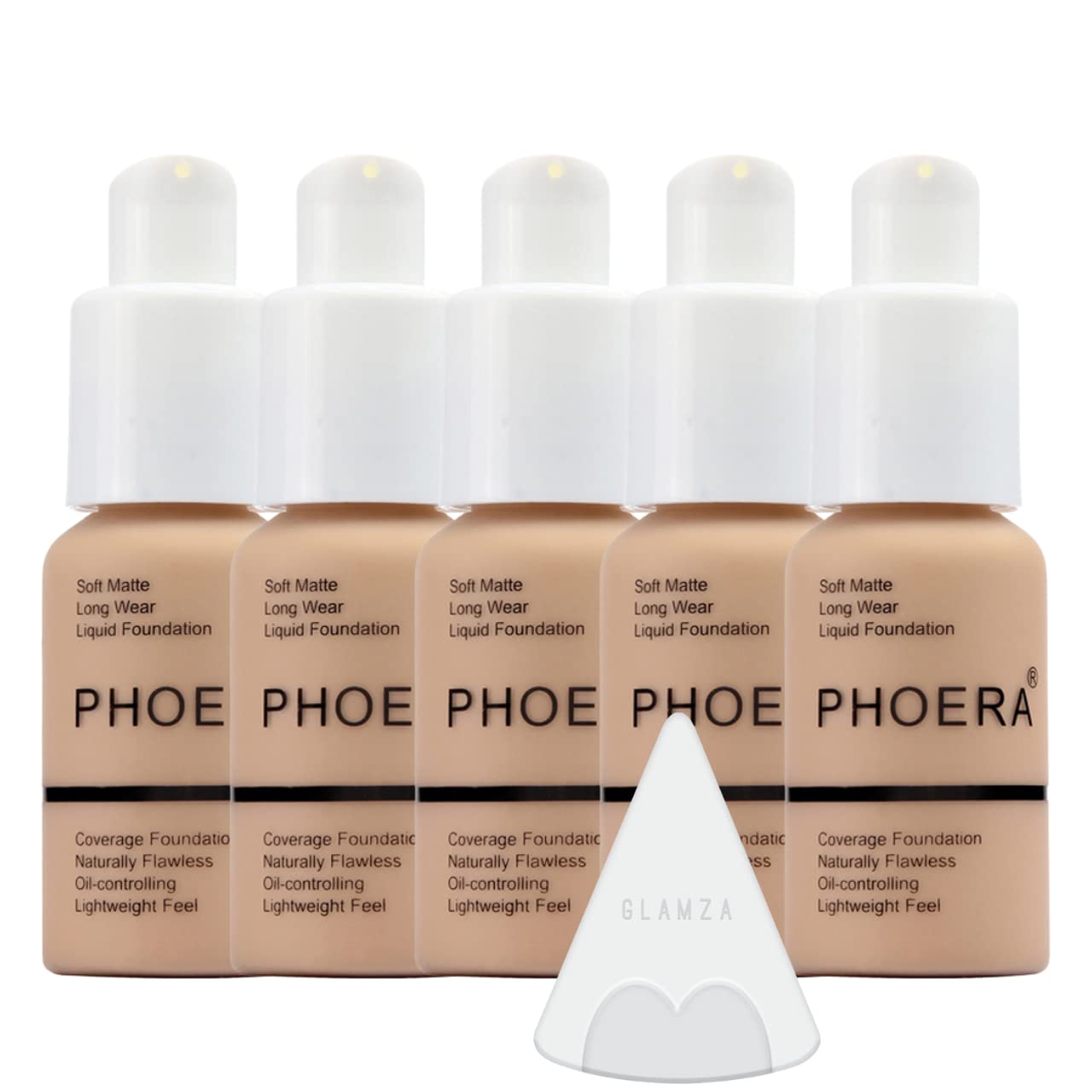 Phoera Foundation Full Coverage Makeup Set - 24hr Long Lasting Oil Control - Soft Smooth Matte Flawless Concealer Cream - Inc x5 30ml Foundation & Silicone Blender Sponge (104 Buff Beige)