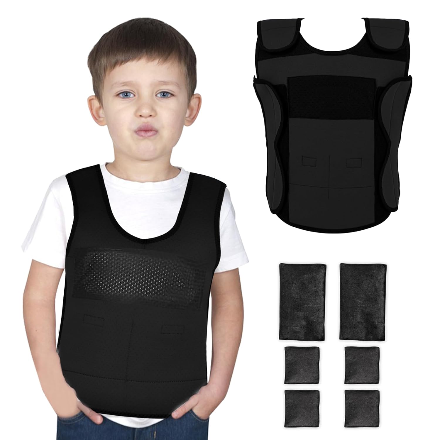 Weighted Vest for Kids Small Ages 4 to 7 Compression Vest for Kids Including 6 Removable Weights Black