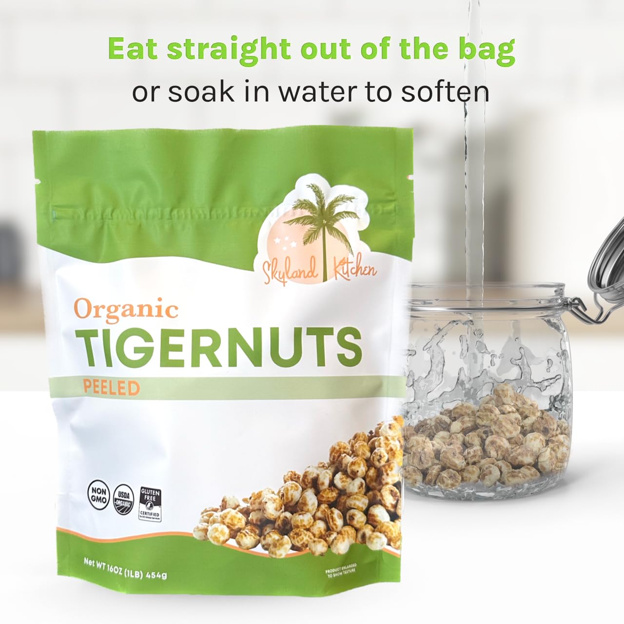 Skyland Kitchen Organic Peeled Tigernuts, Natural, Non-GMO and Gluten-Free, Raw Snack, Paleo, Keto and Vegan Friendly 2 x 16oz (Pack of 2)