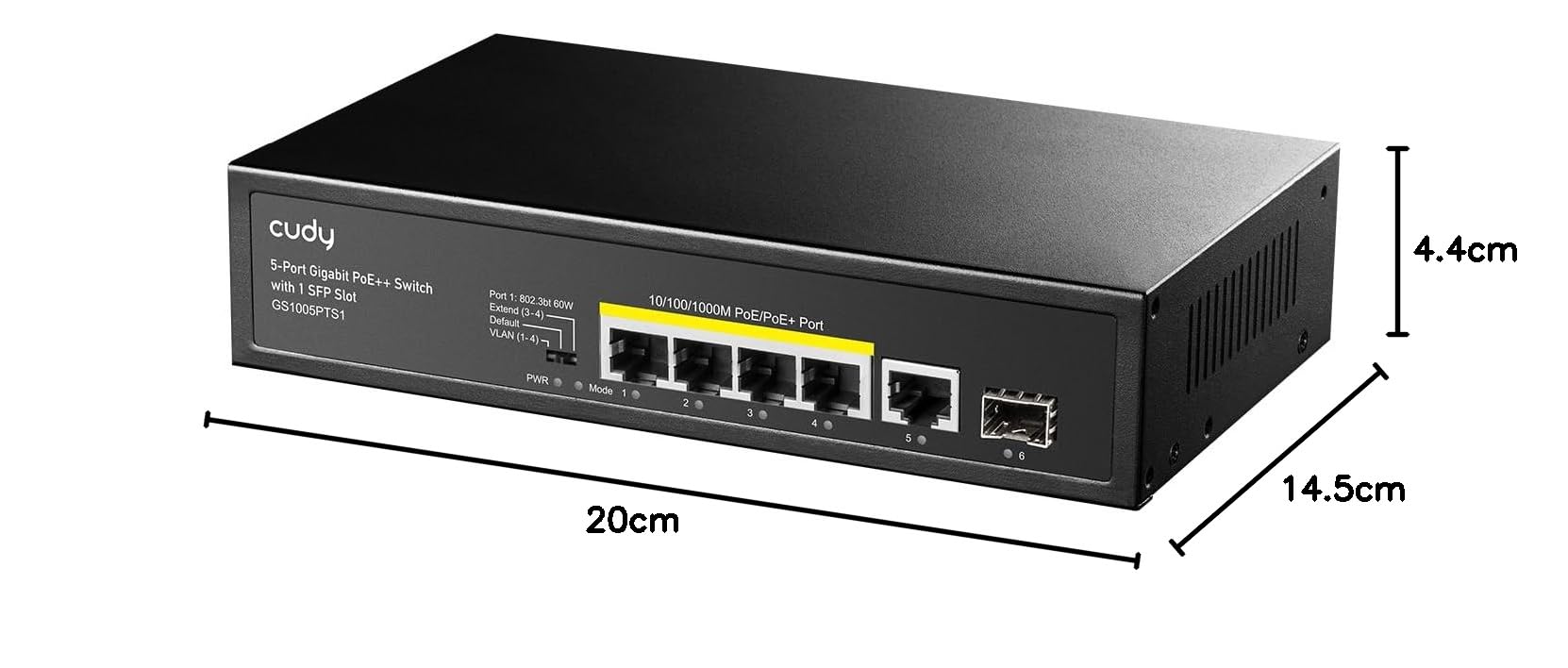 Cudy GS1005PTS1 Switch Gigabit PoE+ a 5 porte, PoE/PoE +, budget PoE 120 Watt, massimo 60 watt una porta, 4 porte PoE, 1 porta RJ45 uplink, 1 SFP, 802.3 at/af, VLAN, estensione a 250 metri | 4 porte GbE 802.3af/at con Hi-PoE P1, 1 porta GbE upstream, 1 po