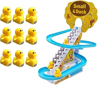 TTKNUER Electric Duck Climbing Stairs Toy,Interested Roller Coaster Toy, LED Flashing Lights & Music Slide Toys,Track Slide Toys