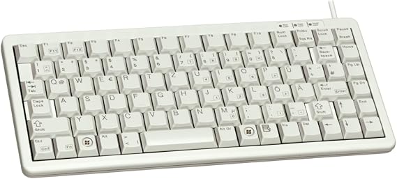 Cherry Electronics G84-4100LCMEU-2 Model G84-4100 Ultraslim Compact Keyboard, USB and PS/2 Connector, 86 Key, 282 mm W x 132 mm D x 26 mm H, Black