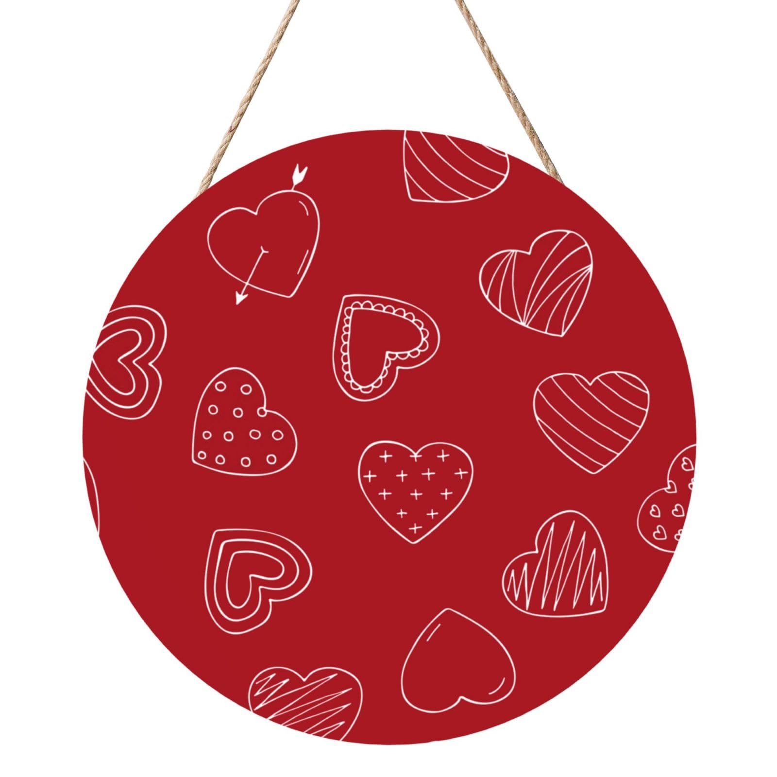 InOmak Valentine's Day Heart Pattern, Round Wood Panel Painting 12 in, Wall Hanging Painting For Home