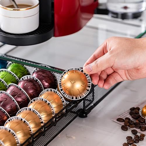 Miniatura 14 de FlagShip Vertuo Soporte de Cápsulas Cajón de Almacenamiento para Organizador de Cápsulas Nespresso Vertuo Bandeja con Estantes de Malla para Soporte