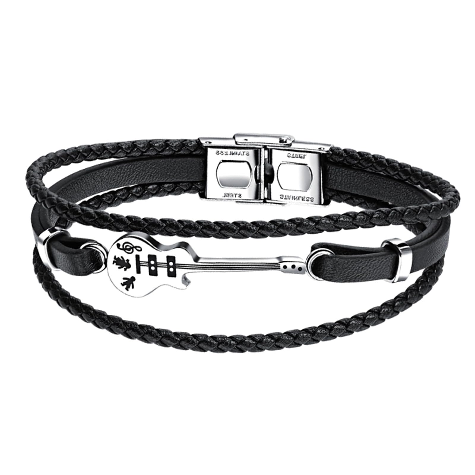 Leather Bracelet for Men, Stylish Hand Accessories for Men, Black PU Leather Bracelet, Unisex Wrist Band, Metal Guitar Bracelets