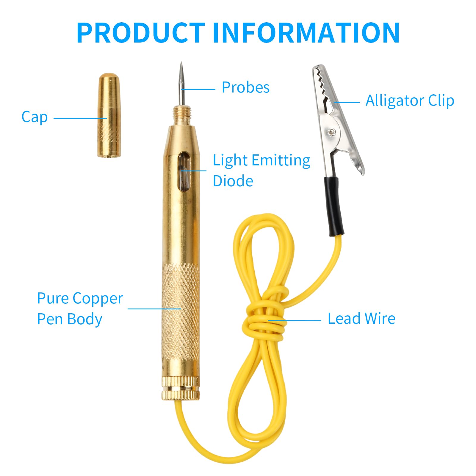 2 Testeurs De Tension Auto 6V-24V - Stylo Testeur Avec LED, Pince Crocodile Et Câble Extensible - Pour Voiture, Moto, Bateau - 3