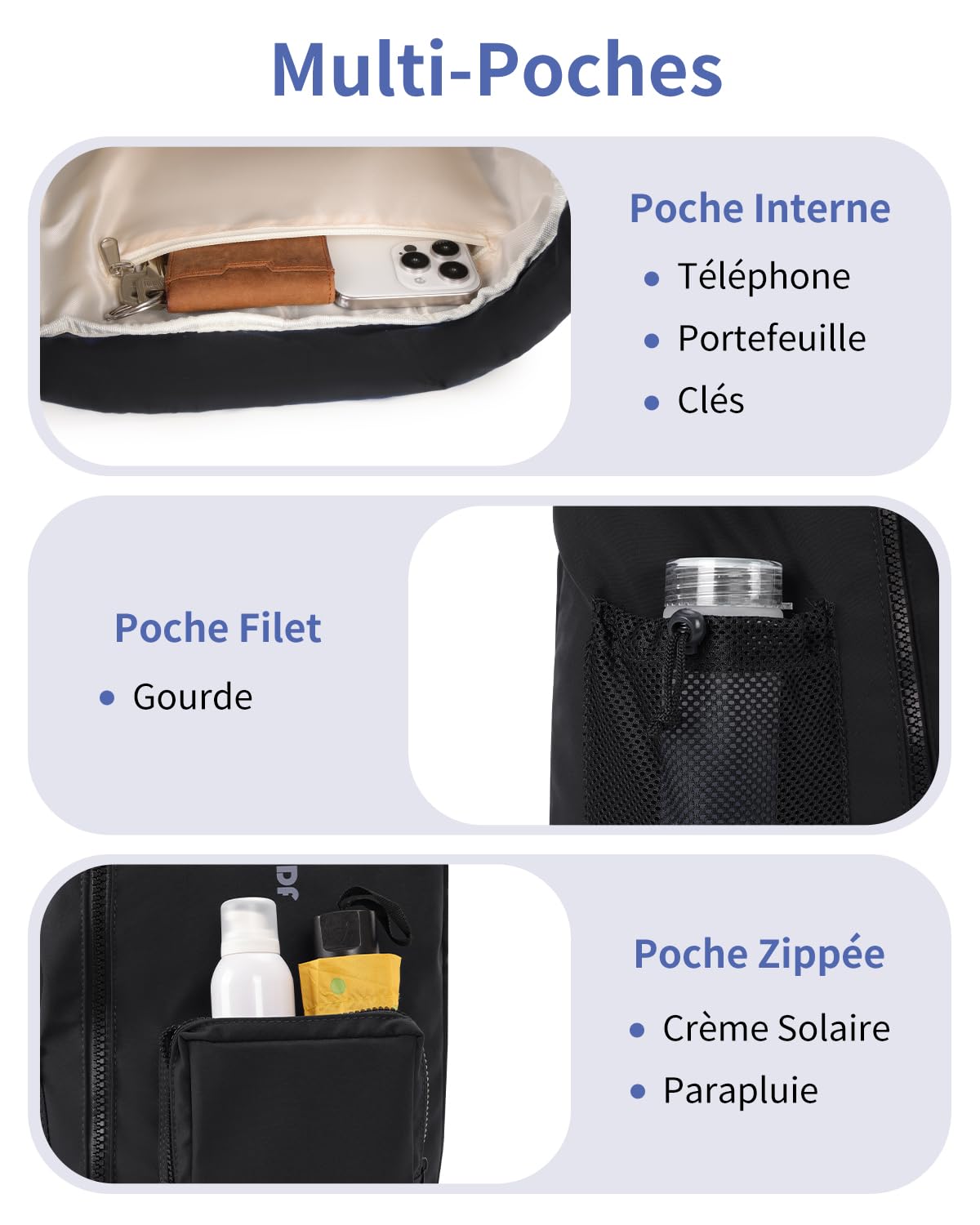 WANDF Sac à Cordon avec Compartiment à Chaussures, sac à dos sport Imperméable, Sac de Gym à Cordon pour Femmes Hommes Enfants, Grand Sac à Dos pour Sport Natation Voyages École (Noir)