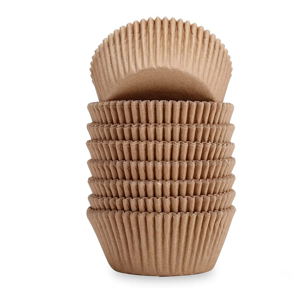 Cupcake Liners,Natural Odorless Cupcake Liners Standard Greaseproof Paper Muffin Baking Cups 100-Count, Brown