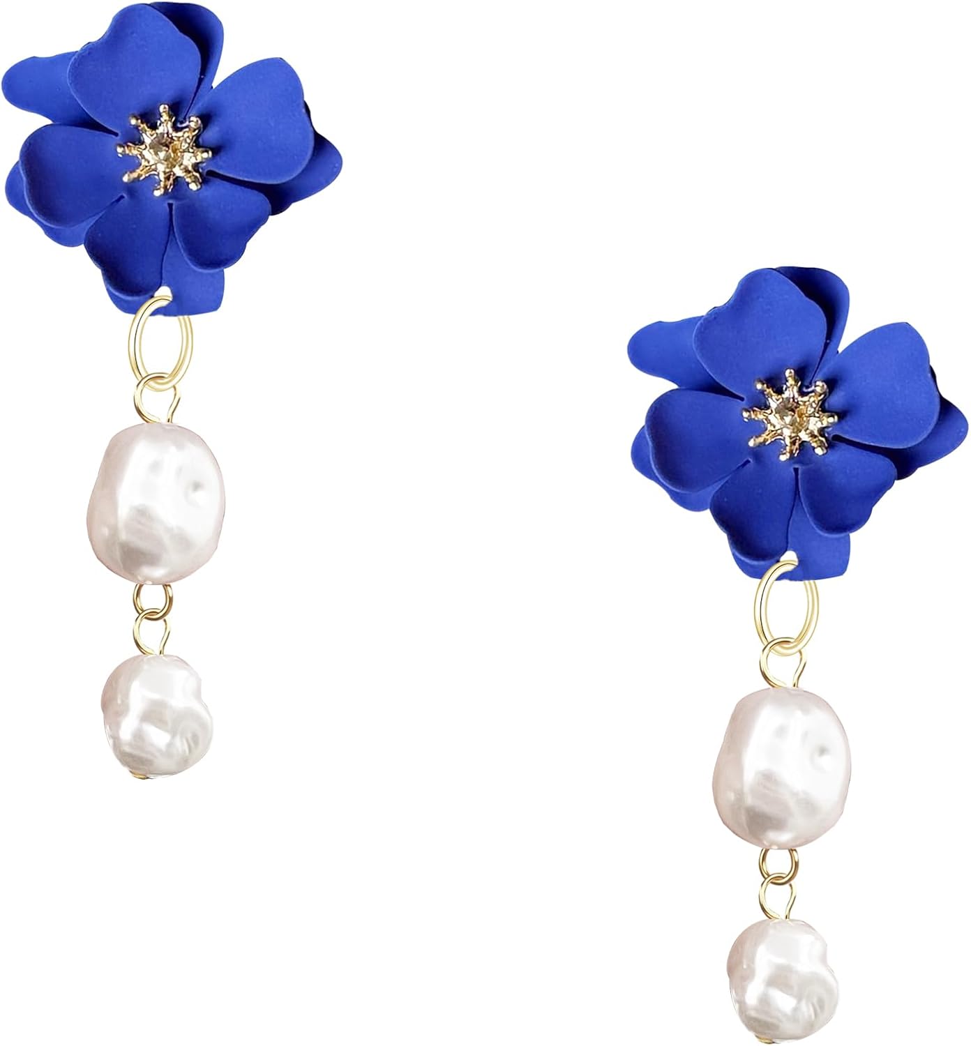 Gold Flower Pearl Dangle Drop Earrings for Women Lightweight Floral Pearl Earrings Bridal Party Jewelry With Bud