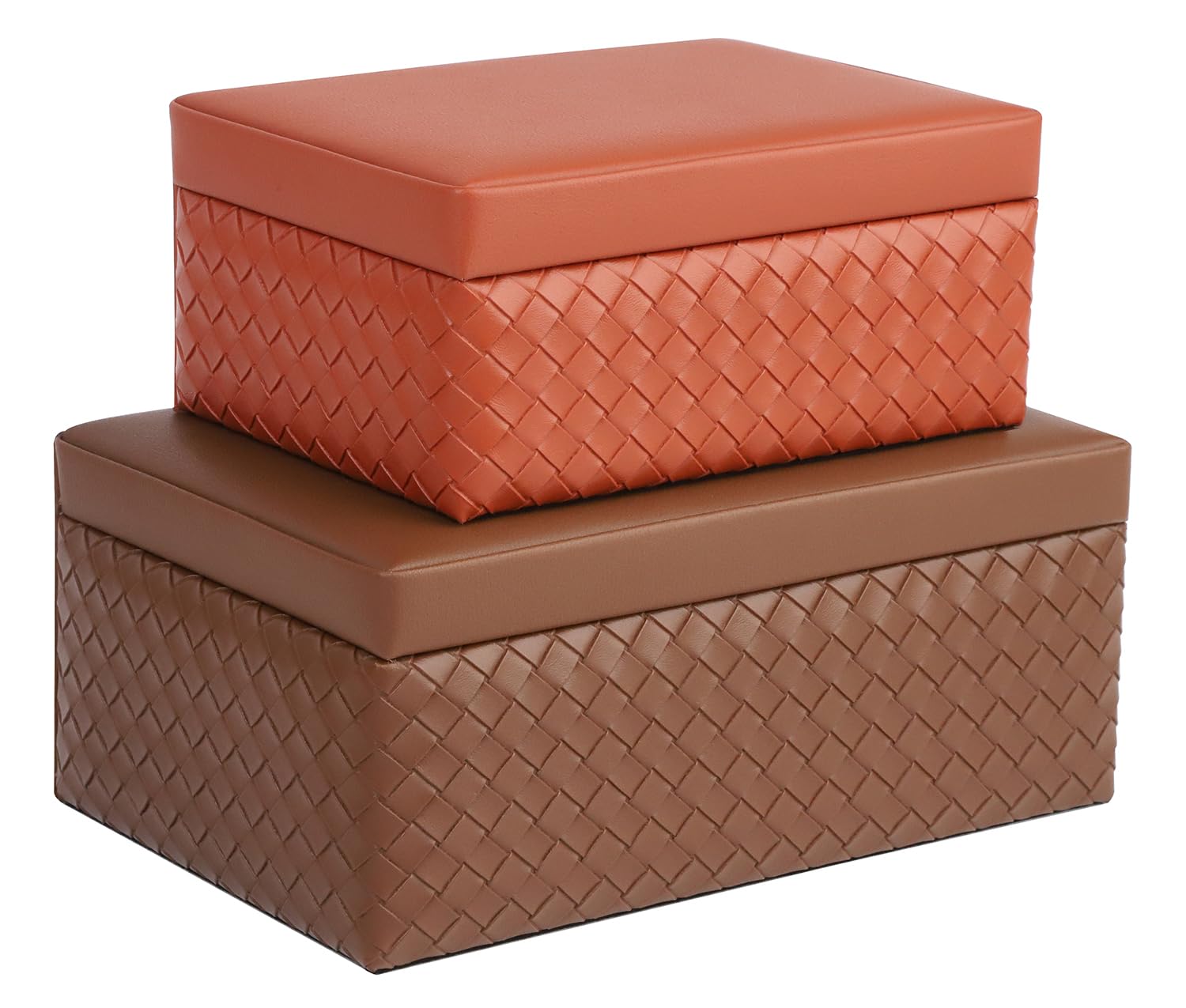 HofferRufferFaux Leather Jewelry Boxes, Decorative Boxes Storage Accessory Organizer with Lid, Classic Vegan Leather Set of 2 Pieces (Brown)