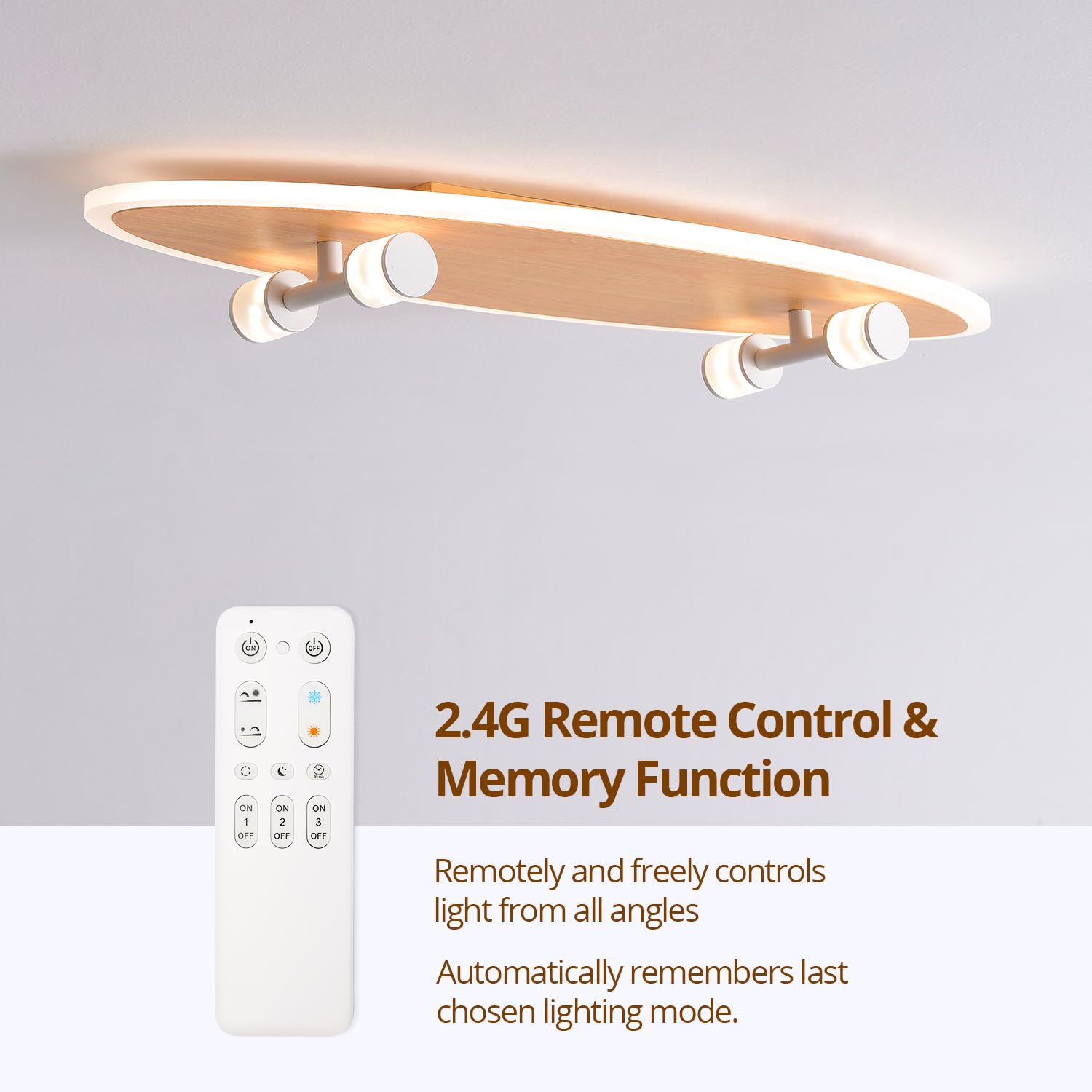 LED Deckenlampe Kinderzimmer Skateboard-Design aus Holz – Dimmbar Deckenleuchte mit Fernbedienung, 24 W, 2800lm, 3000–6500 K, Jungen Mädchen Kinderzimmerlampe