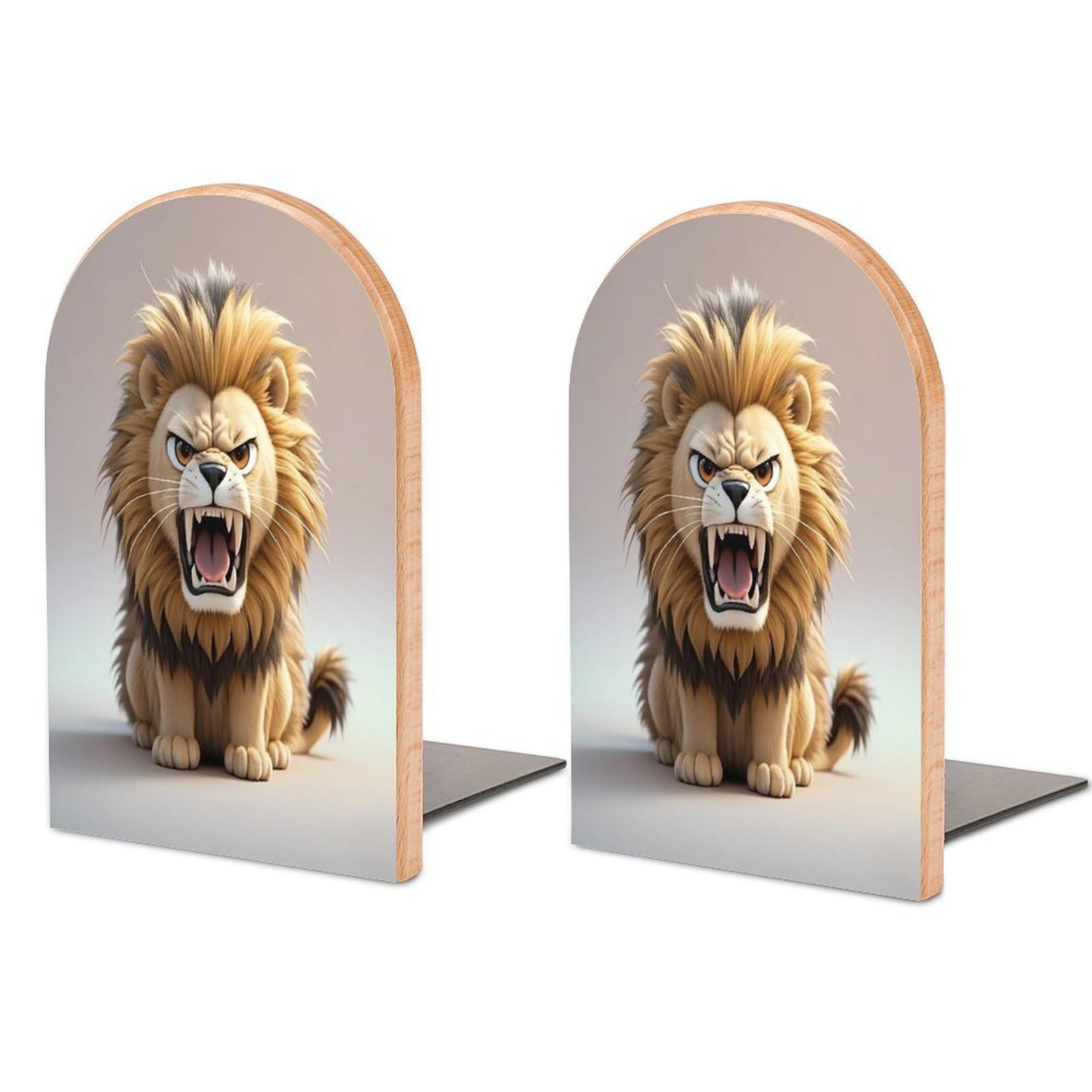 Lion Bookend Non-Skid Wooden Bookends for Shelves Heavy Duty Wood Book Ends Decorative Book Stopper Book Stand Non-Slip Book Organizer for Home Office Library
