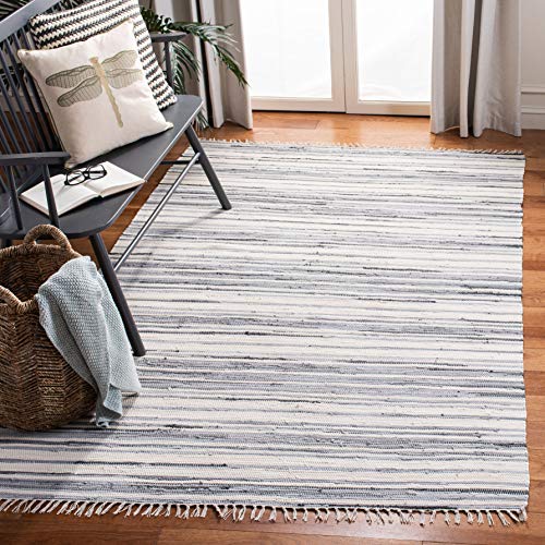 Safavieh Rag Rug Collection RAR126A Hand Woven Ivory and Grey Cotton Area Rug