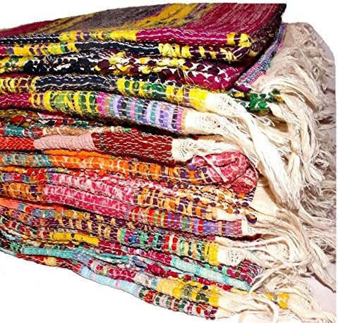 Lot Of 2 PC's Hand loomed Rag Rug , Vintage Throw, Handwoven Sari Rug , Chindi Rug Carpet ,Decorative Multi color Yoga mat.