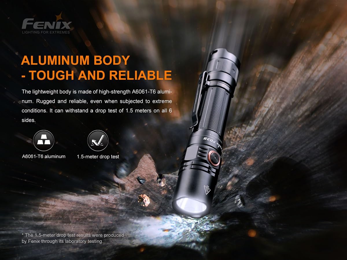 Fenix PD35 V3.0 LED-Taschenlampe, Taktische Kleine Gerade Taschenlampe, 1700 Lumen, 357m Leuchtweite, 230 Stunden Leuchtdauer, 5 Helligkeitsstufen und Strobe, IP68 Schutz, schwarz, Multi-Szenarien