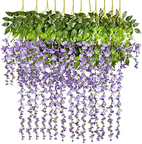 Fomlily 12 Pack Artifical Wisteria Hanging Flower, 3.6ft/Strand Purple Flower Silk Wisteria Vines Hanging for Wedding Party Arch Floral Decoration (Light Purple)