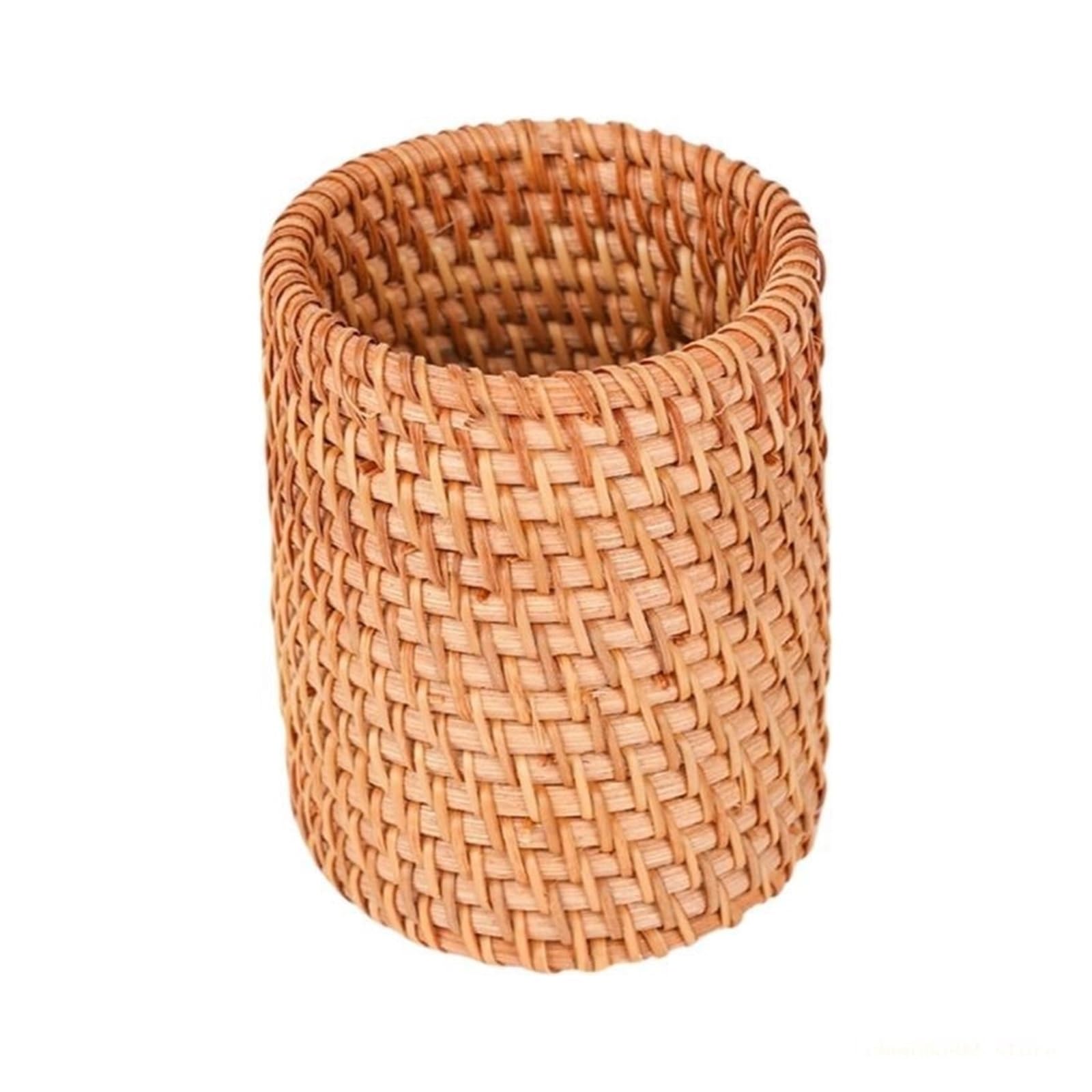 ZNJAMN 1pcs Traditional Braided Rattan Pen Organiser Desktop Pencil Storage Container For Study Room Bedroom Countertop Offices Desk for pens(A)