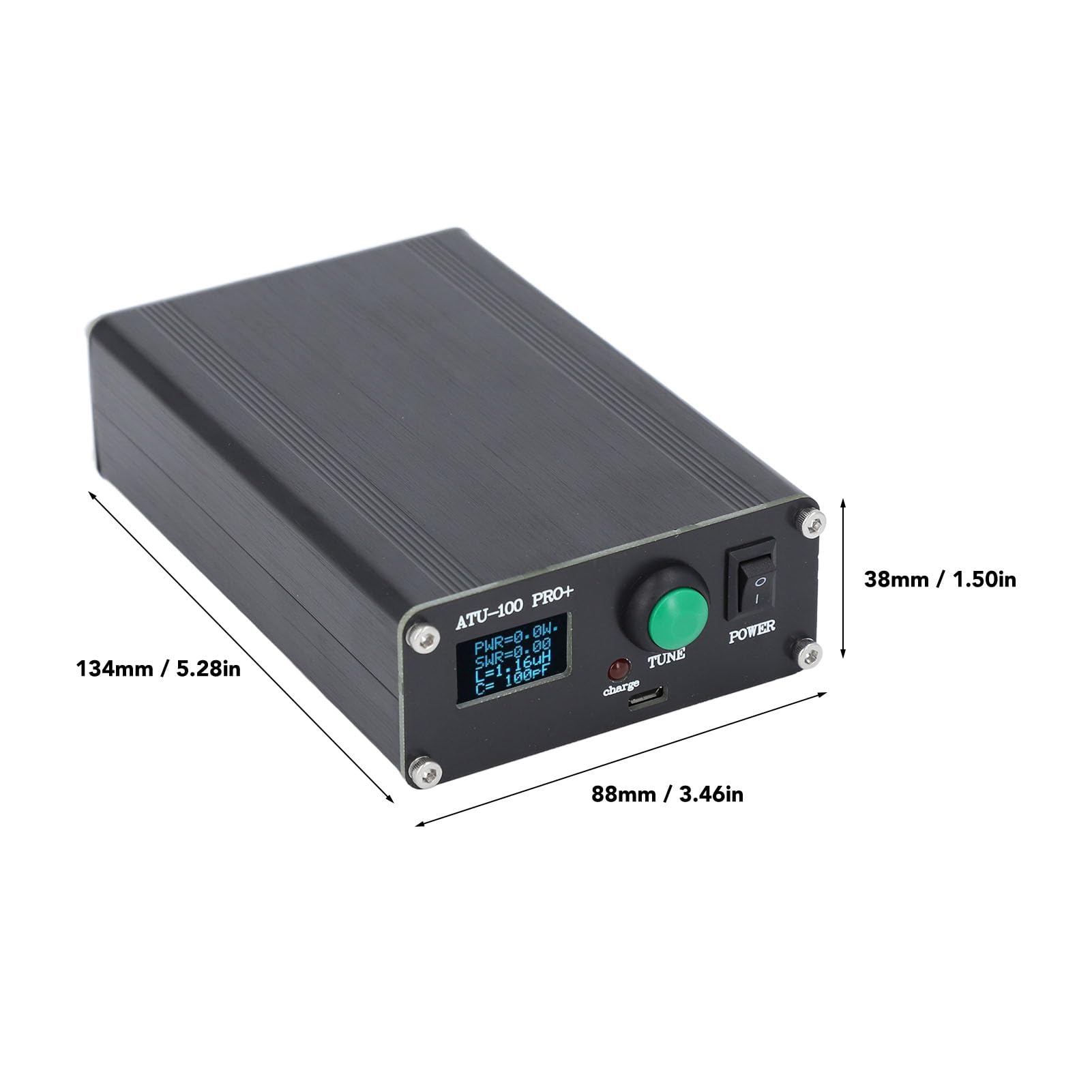 Sintonizzatore Automatico ATU 100 Pro+ per Antenna con Display 0,96 Pollici Ricarica USB Lega di Alluminio e Condensatore SMD per Apparecchiature Radio