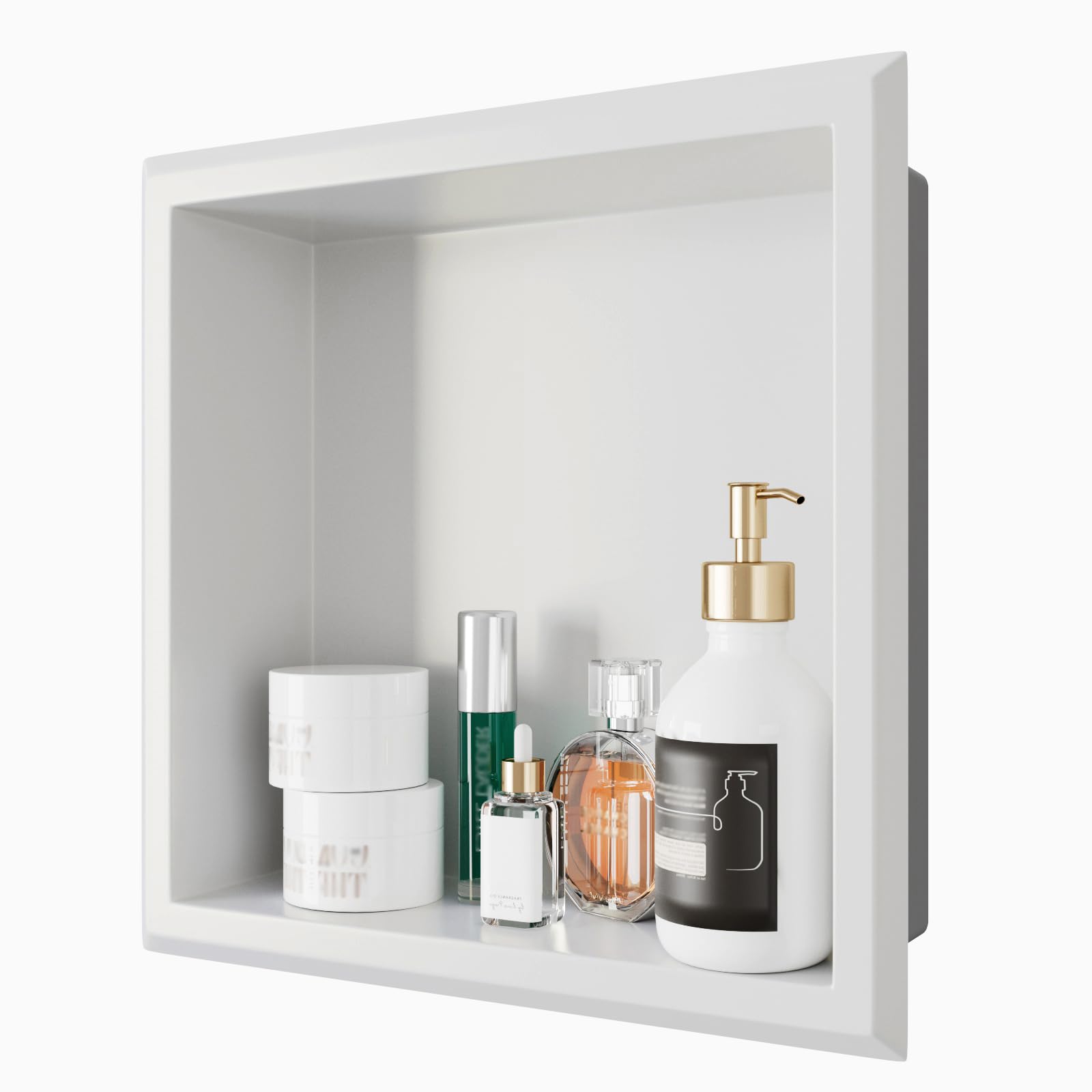 Agabok Shower Niche 12 x 12 White Bathroom Niche Stainless Steel Recessed Shower Shelf Waterproof Bathroom Shelf Single