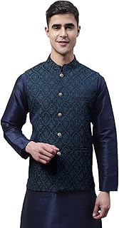 Men's Indian Waistcoat Nehru Jacket Bandhgala Guest Wedding Vest Outfit Brocade Silk Blend
