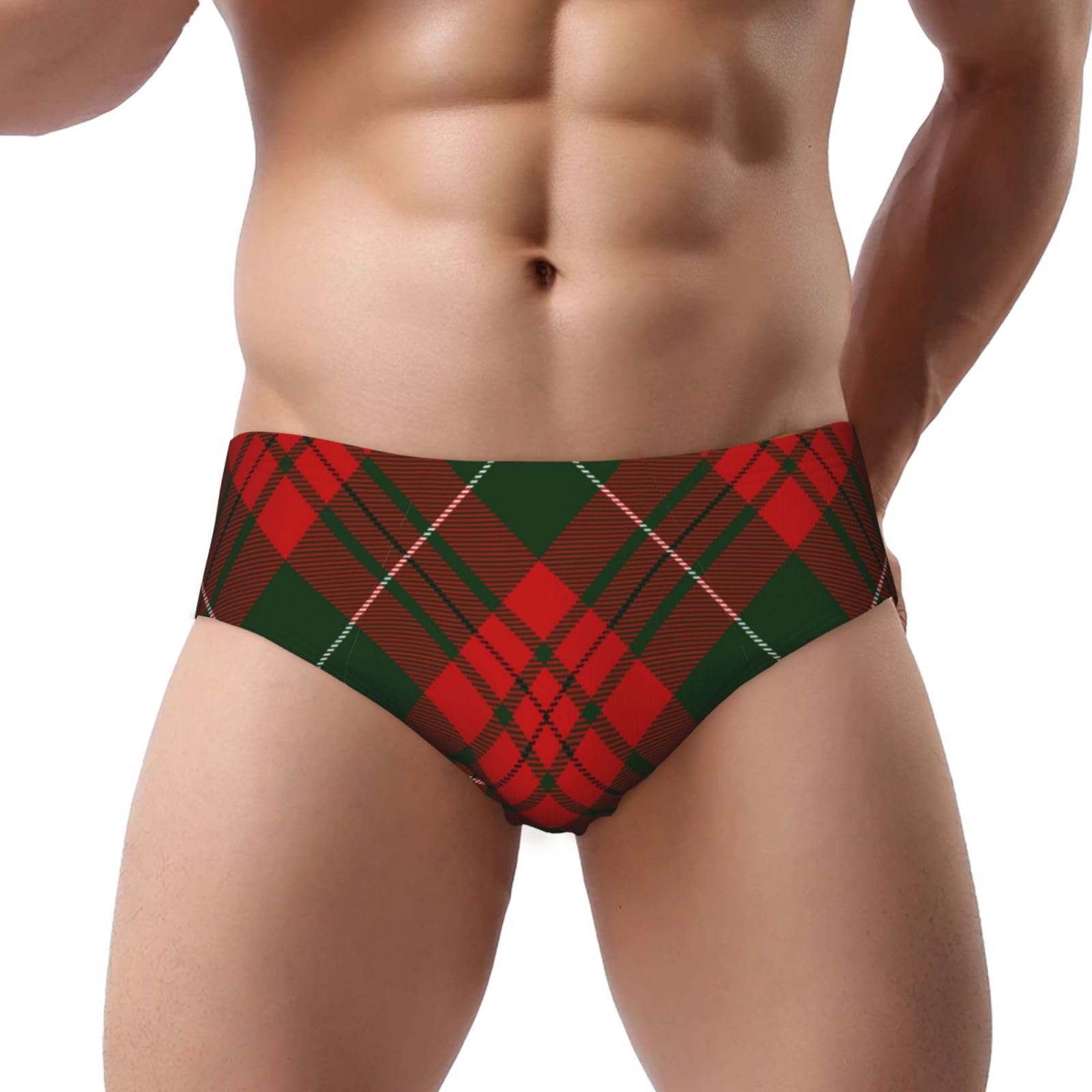 Bywenhopnbs Men's Multicolor Christmas Scottish Tartan, Briefs No Fly Underwear Support Pouch Comfort Soft Briefs For
