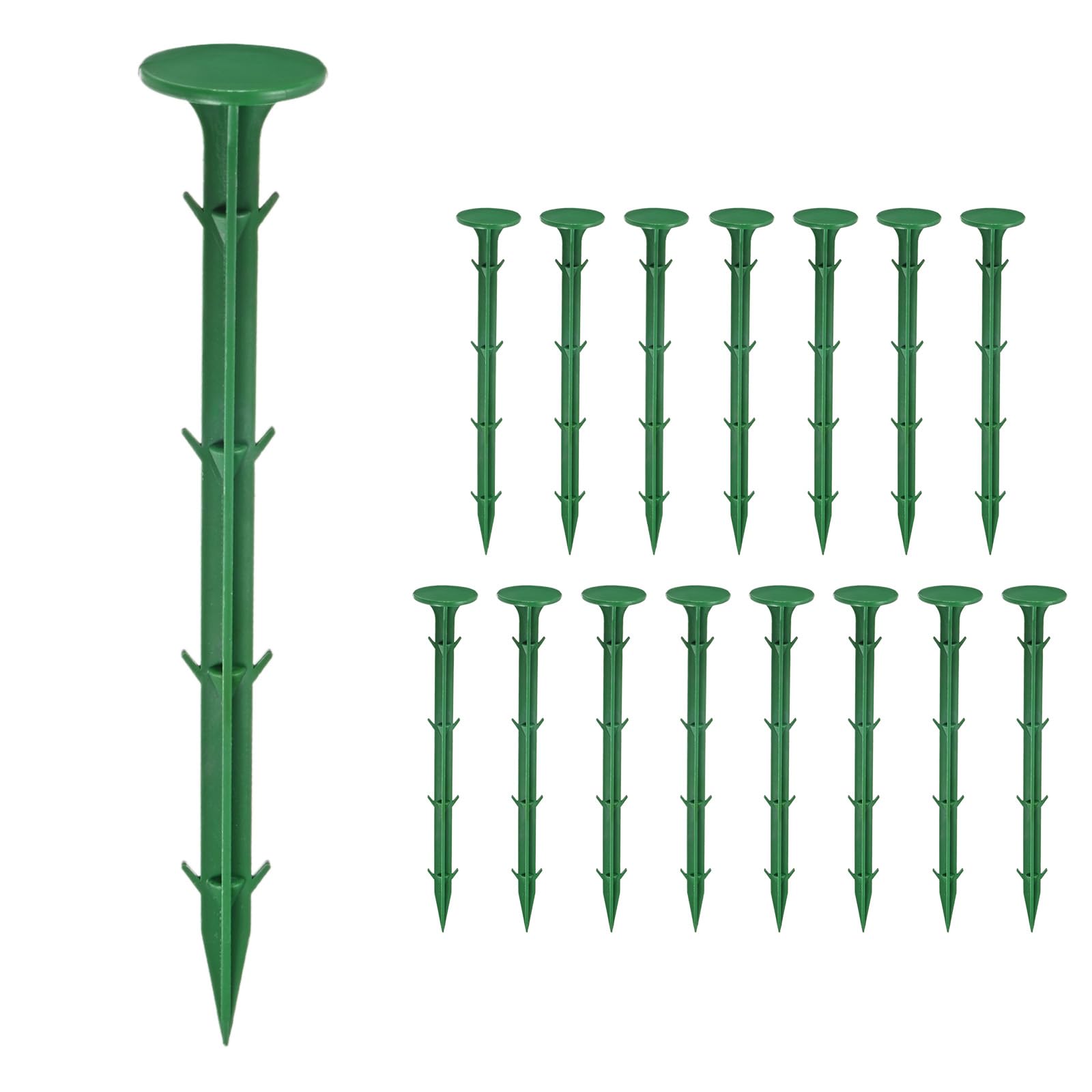 M METERXITY 16-Pack Survey Markers Garden Stakes, 7.9 x 1.3 Inch Plastic Low Profile Survey Stakes Property Line Markers Boundary Anchors Spikes for Tarpaulin/Lawn Border [Green]