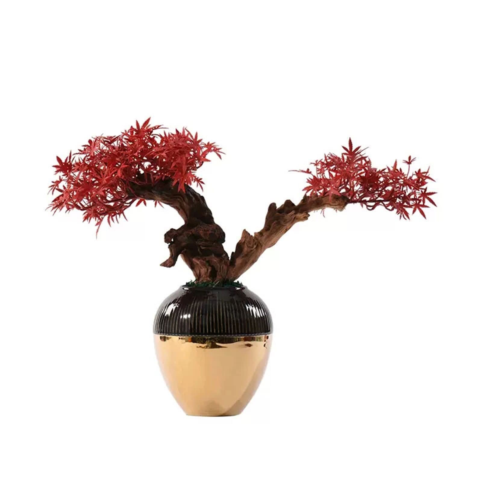 Artificial Plants Artificial Bonsai Tree New Chinese Style Simulation Maple Leaf Bonsai Tree Home Interior Decor Artificial Potted 26in Large Simulation Tree with Ceramic Vase Fake Plants Decor
