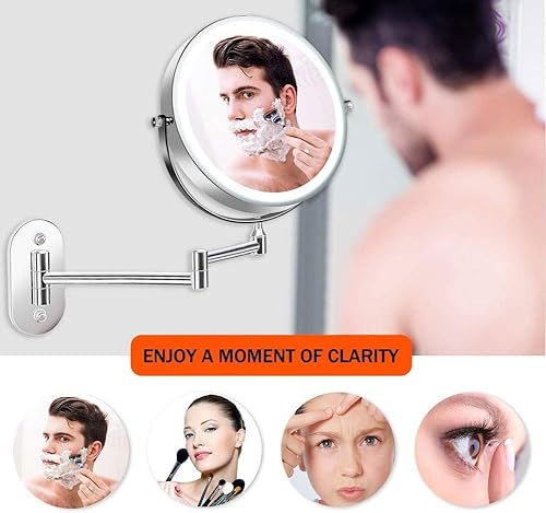 Miniatura 2 de ZADIKO Espejo de maquillaje montado en la pared de doble cara 1X10X espejo de tocador giratorio extensible alimentado por baterías