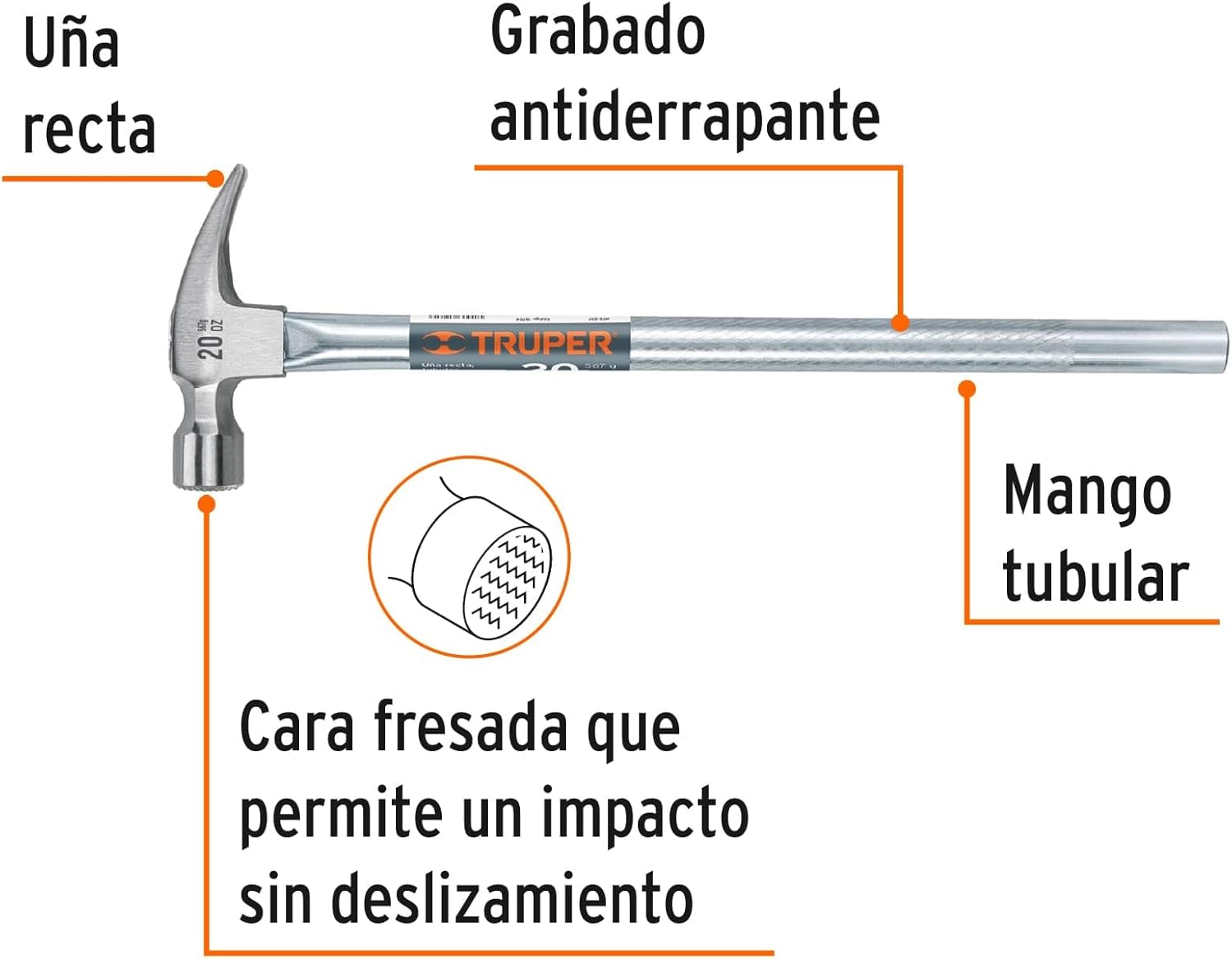 TRUPER SJ-16 Curved Claw Hammer, Tubular Handle 16Oz(454g) Handle 13"(330mm)