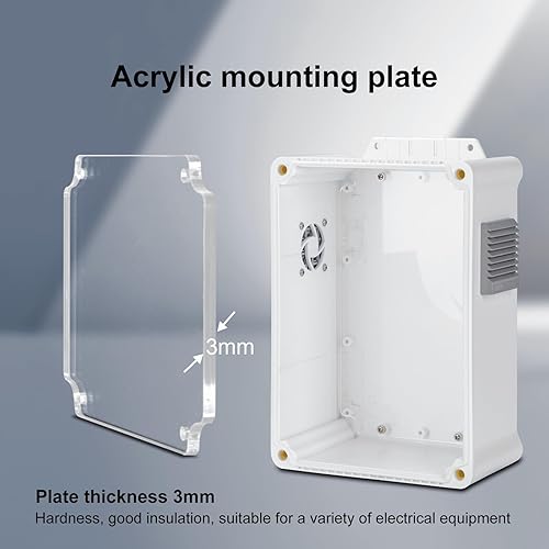 Miniatura 6 de Caja de conexiones eléctrica impermeable con rejillas a prueba de lluvia, recinto material PPB, panel de montaje acrílico y cubierta con bisagras,